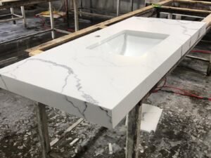 Calacatta quartz vanity top fabrication — Quartz Solution, North Carolina