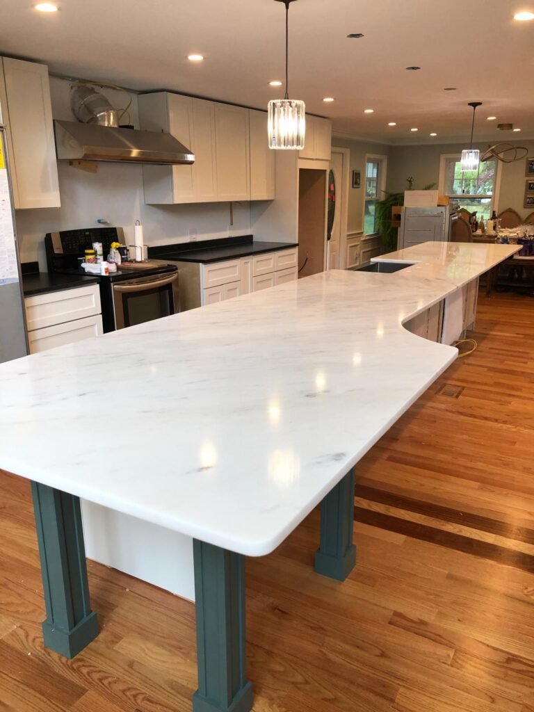 White quartz large kitchen island — Quartz Solution, North Carolina
