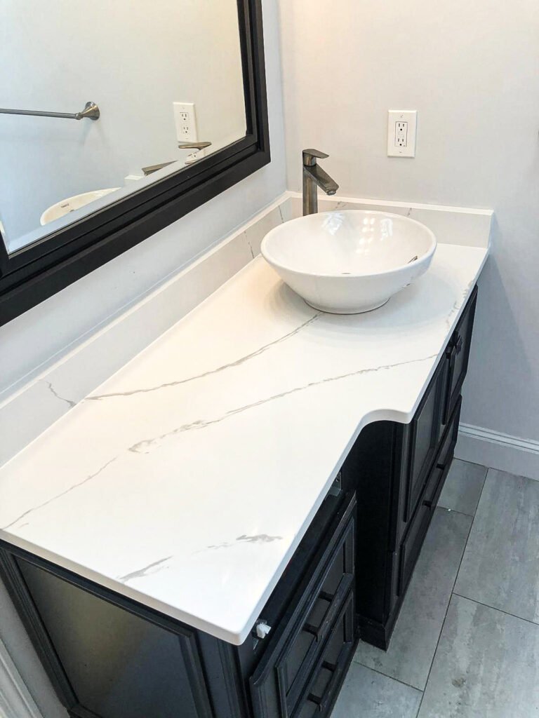 White quartz vessel sink vanity — Quartz Solution, North Carolina